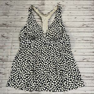 Lands End Womens Black & White Polka Dot Tankini Racerback Swimsuit Top size 6